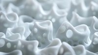 Abstract white organic forms with curved surfaces and circular patterns creating a soft, undulating texture for modern design backgrounds.