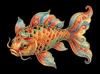 Ornate decorative koi fish with colorful floral patterns, isolated on transparent background, ready for t-shirt design, stickers, sublimation, and print on demand use.