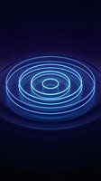 Glowing blue neon concentric circles rippling on dark background, futuristic wave energy concept for technology, music, or science design.