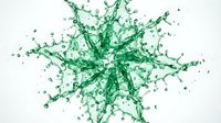 Dynamic green liquid splash explosion with droplets radiating outward on white background, isolated for creative design projects and advertising.