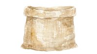 Burlap sack with folded top isolated on white background, suitable for packaging, agriculture, and design projects.