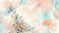 Watercolor floral arrangement with soft pastel tones, featuring botanical elements and abstract washes in peachy, blue, and neutral hues. Suitable for backgrounds, textiles, and design projects.