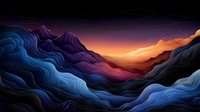 Abstract flowing landscape with vibrant gradient colors transitioning from deep blues to warm oranges and purples creating dreamy mountain-like formations.