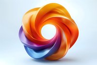 Abstract spiral shape in vibrant orange, purple, and blue tones forming a circular twisted loop on light background for modern design projects.