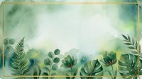 Watercolor botanical arrangement with green foliage and ferns on cream background, suitable for wallpaper, stationery, and home decor design projects.