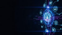 Digital cybersecurity network with glowing blue circuit patterns and security icons on dark background for technology presentations and data protection concepts.