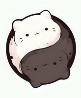 Cute yin yang cats in kawaii style with pink and brown colors forming balance symbol on light background for spiritual design projects.