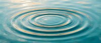 Water ripples creating concentric circles on calm blue surface with soft golden light reflections and peaceful aquatic movement patterns.
