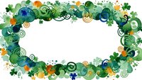 Festive St. Patrick's Day border frame with shamrocks, clovers and decorative swirls on white background for holiday greeting cards and party invitations.