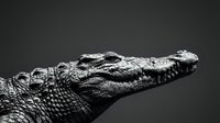Crocodile head profile showing detailed scales and teeth in dramatic black and white photography against dark background for wildlife and nature projects.