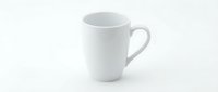 Blank white ceramic mug isolated on white background, ready for custom design, branding, printing, and merchandise mockup applications.