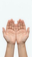 Open cupped hands gesture isolated on white background showing palms upward in receiving position for charity donation prayer or offering concept.