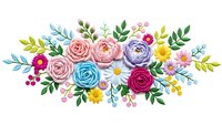 Watercolor floral arrangement with roses, ranunculus and wildflowers in pink, blue and purple tones isolated on white background for wedding invitations.
