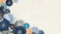 Abstract circular patterns in blue, navy, and beige tones creating an elegant corner composition on textured background. Perfect for modern interior design projects.