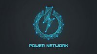 Electric power network logo with geometric lightning bolt symbol in bright blue wireframe design on dark background for energy technology branding.