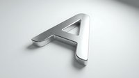 Silver metallic letter A with modern typography on white background for branding, logos, and corporate design projects.