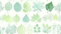 Delicate watercolor leaf prints in soft green and mint tones create seamless nature pattern. Botanical elements arranged in rows on white background.