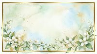 Watercolor floral frame with delicate white flowers and green leaves on soft pastel background. Elegant botanical border for wedding invitations and greeting cards.