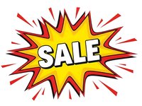 Comic book style sale burst with yellow starburst and red explosion rays on white background for promotional marketing and retail advertising campaigns.