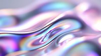 Smooth flowing waves in holographic iridescent colors with pink, blue and silver metallic gradient effect create abstract modern background pattern.