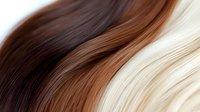 Luxurious hair strands flowing in gradient from dark brown to blonde showcasing smooth texture and natural shine for beauty and haircare concepts.