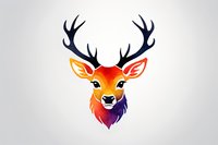 Colorful gradient deer head with black antlers on white background, stylized wildlife portrait with vibrant orange and purple tones, isolated design element.