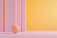 Minimalist geometric composition with soft pink and yellow color blocks featuring a peach-colored sphere against vertical lines.