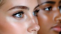 Close-up of two women with different skin tones showing natural makeup, healthy glowing skin, and defined eyebrows. Suitable for beauty, skincare, and cosmetics marketing.