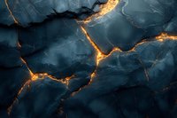 Dark blue marble texture with glowing golden cracks creating dramatic contrast. Natural stone pattern with luminous veining for luxury surface design backgrounds.