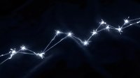 Upward trending graph with glowing connected nodes and lines on dark background, representing business growth, data analytics, financial success, and network connections for corporate presentations.