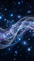 Abstract DNA double helix structure with glowing particles on dark blue background for science and biotechnology presentations.