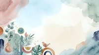 Watercolor botanical composition with soft pastel tones, featuring abstract plants, succulents, and decorative elements. Ideal for wellness, home decor, and lifestyle design projects.