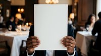 Unrecognizable person with dark skin tone holding blank white paper sheet at formal event, corporate gathering, or business conference with blurred background.