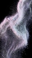 Swirling powder explosion in soft pink and silver tones against black background, creating dynamic motion and texture for cosmetics, beauty, and design projects.