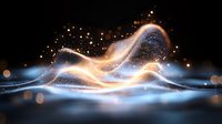 Glowing wave of light particles flowing with sparkles and bokeh effects on dark background creates magical atmospheric motion design element.