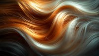 Abstract flowing waves of golden amber and silver white creating elegant fluid motion against dark background. Ideal for luxury branding.
