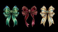 Decorative bows in emerald, burgundy, and gold isolated on transparent background, ready for t-shirt designs, stickers, clipart, and print-on-demand products.