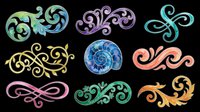 Ornamental swirl flourishes in vibrant colors isolated on transparent background. Ready for clipart, t-shirt design, stickers, sublimation, print-on-demand products and digital crafts.