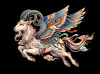Ornate mythical winged goat with decorative patterns, isolated on transparent background. Ready for t-shirt design, clipart, stickers, sublimation, and print-on-demand projects.