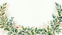 Botanical foliage frame with mixed green leaves, berries, and branches arranged on isolated white background, ready for design projects, invitations, and decorative layouts.
