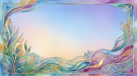 Watercolor floral frame with flowing waves and botanical elements in pastel blue, purple, and gold tones, copy space for text or design.
