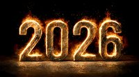Glowing fiery numbers 2026 with sparks and flames on dark background, symbolizing future year celebration or business forecast.
