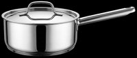 Stainless steel saucepan with lid and long handle, isolated on transparent background. Ready for kitchen design, cooking blogs, recipe graphics, product mockups, and culinary illustrations.
