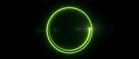 Glowing green neon circle ring on dark black background with light flare effect, futuristic energy portal for gaming, music, or tech design.