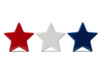 Three dimensional stars in red, gray and navy blue isolated on white background, suitable for rating systems, reviews, quality badges and design applications.