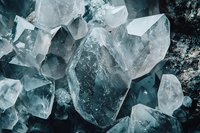 Translucent crystal quartz formation with teal blue tones and sharp geometric shapes creates dramatic natural mineral texture and pattern for luxury design.
