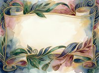 Watercolor floral frame with gold accents, ribbons, and lush leaves on a soft pastel background, perfect for invitations and greeting cards.