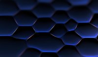 Dark hexagonal geometric pattern with glowing blue edges creates futuristic technological background for modern tech and science presentations.