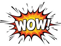 Comic book style WOW exclamation burst with explosive rays and vibrant colors on white background for graphic design projects and promotional materials.
