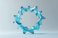Circular aqua blue liquid crown splash frozen in motion against gray background, creating dynamic fluid sculpture with peaks and valleys in crystalline form.